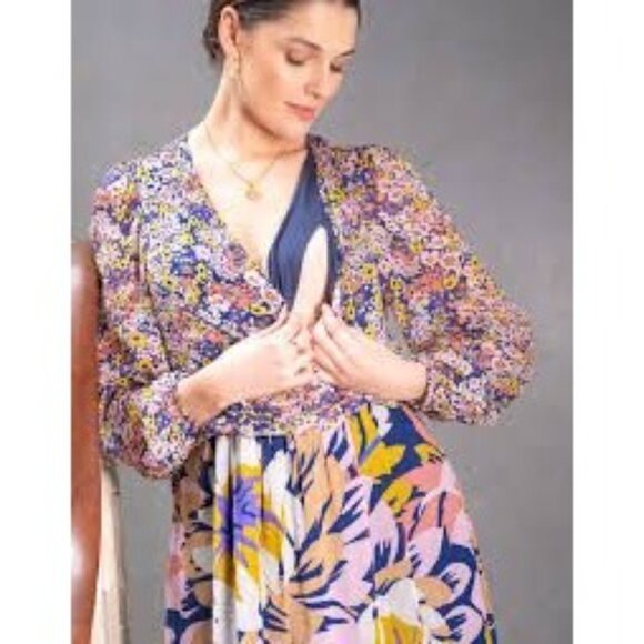 Seraphine Maternity Dress Long Sleeve Floral Midi Nursing Access size US 10 - Picture 4 of 14